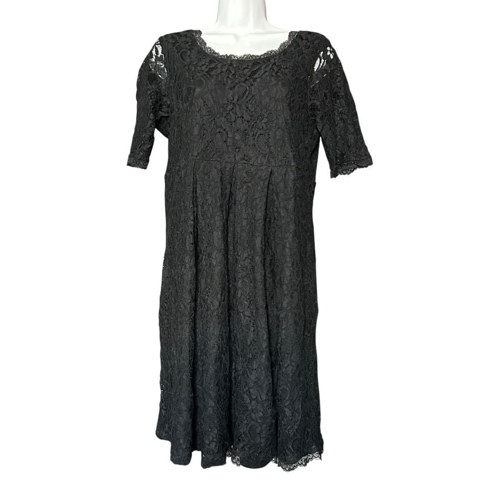 Motherhood Maternity Lace Dress Womens Size Large Black Lined S/S Back Zipper - Picture 1 of 7